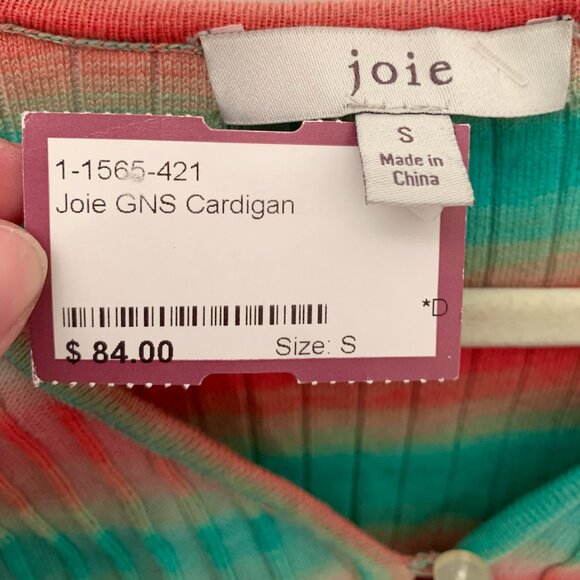 Joie GNS Multicolor Buttonup Above-Elbow Sleeve Lettuce Hem Ombré Cardigan - Picture 2 of 2